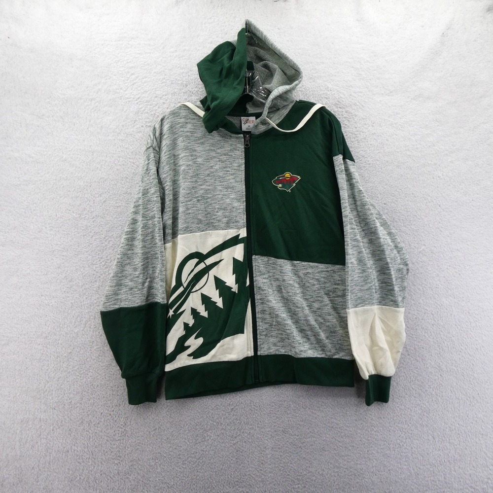 GIII 4Her Hoodie Women Medium Minnesota Wild Green Gray Colorblock Full Zip NHL